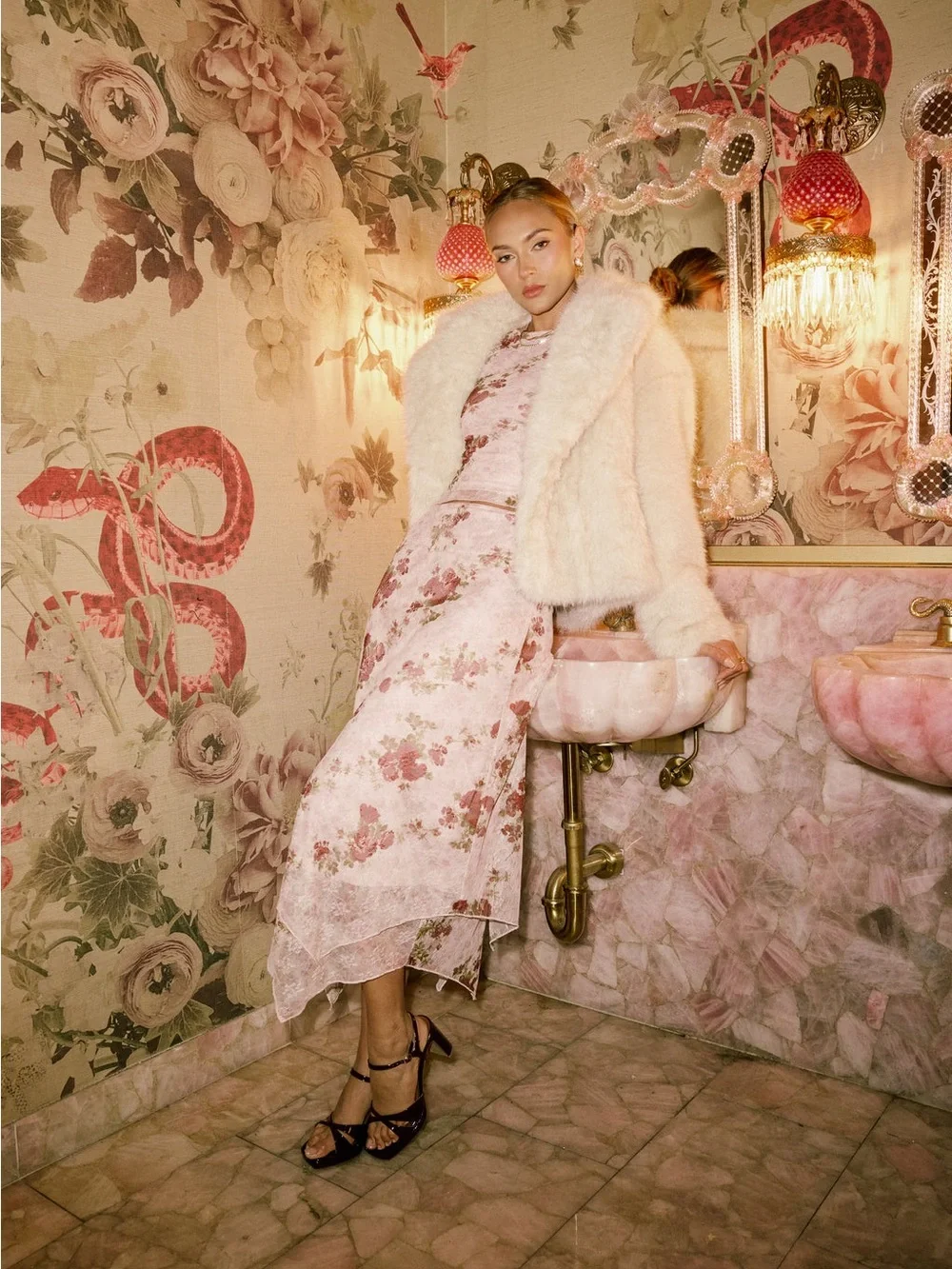 bohme Jordan Cream Plush Faux Fur Jacket